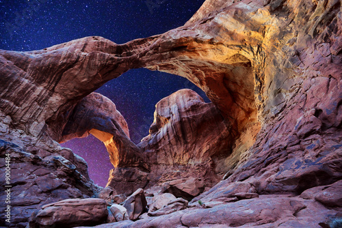 Print op canvas A night shot of Double Arch, Arches National Park, Utah