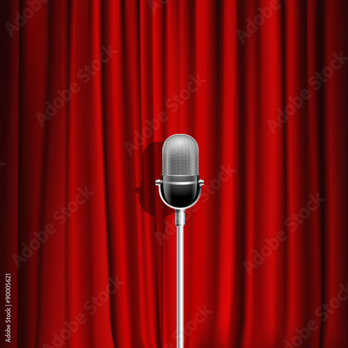 Microphone And Red Curtain Background 