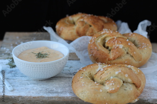 Pretzel with salt and rosemary photo