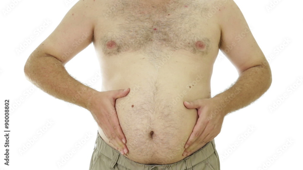 Obese man squeezing sides of fat stomach
Obese man squeezing sides of fat stomach