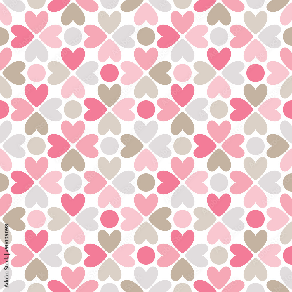 Floral  seamless pattern. Red, pink, gray, brown and white