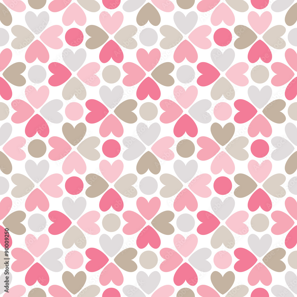 Floral seamless pattern with heart and dot shapes Floral seamless pattern with heart and dot shapes