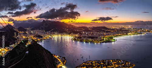 Panoramic view of Rio de Janeiro by night, as viewed from Sugar Loaf peak.