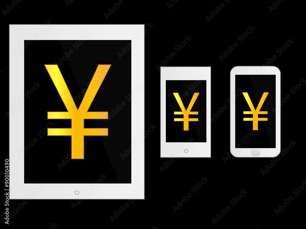Fototapeta premium White Mobile Devices with Yen Sign