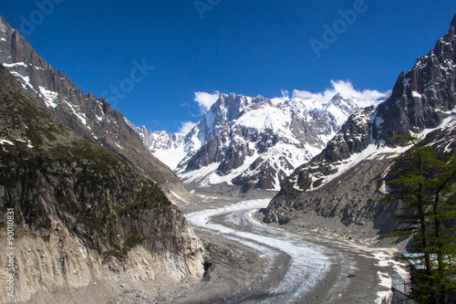 Peaks in snow and glacier nearby Chamonix