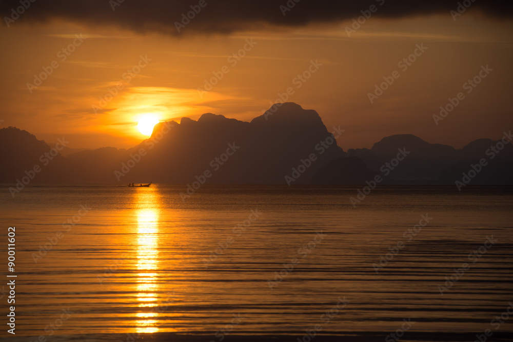 Golden sunrise in Phang Nga National Park, Thailand