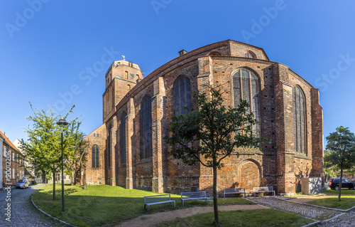 gothic St Petri church in Wolgast under blue sky