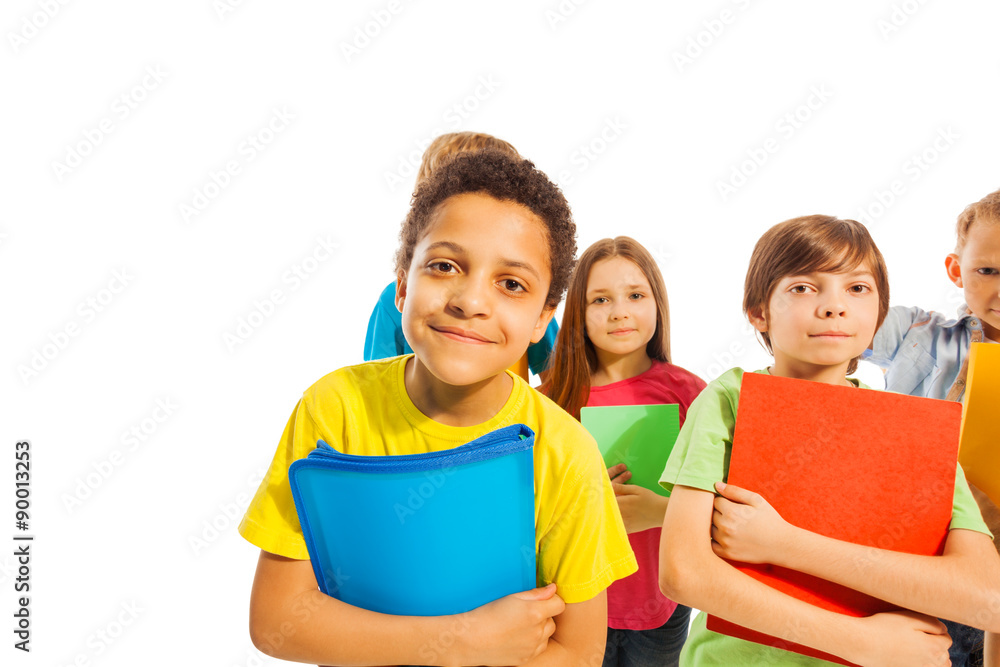 Funny African American school boy with friends Funny African American school boy with friends
