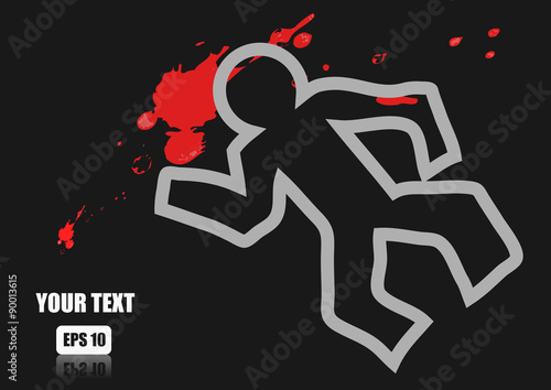 Vector : Chalk outline of dead body and blood on a road