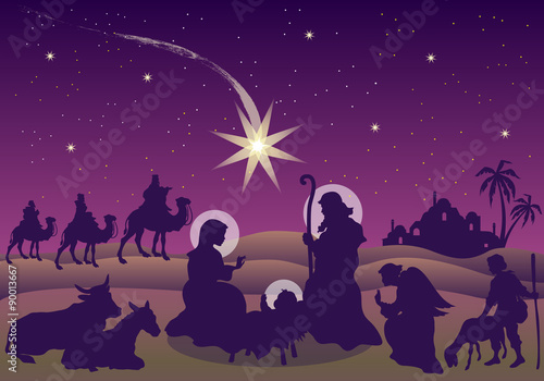 Scena della Natività con Magi, Pastore e Angelo