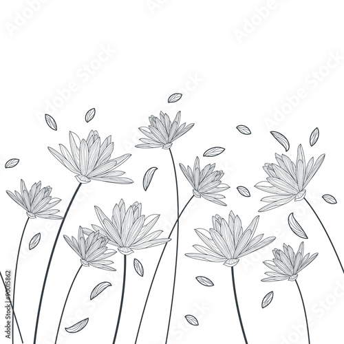 Fototapeta Naklejka Na Ścianę i Meble -  Vector floral seamless horizontal pattern. Black and white elega