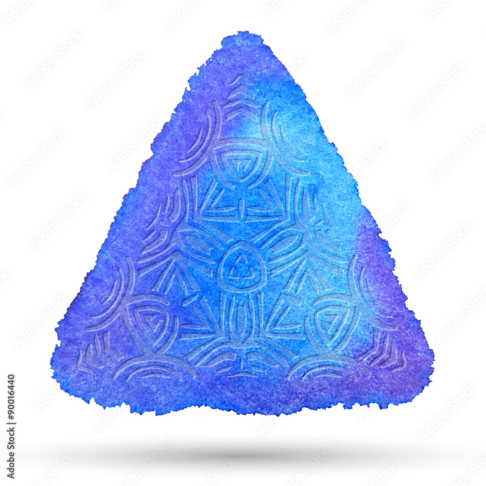 Watercolor triangle background with abstract tribal symbols Watercolor triangle background with abstract tribal symbols