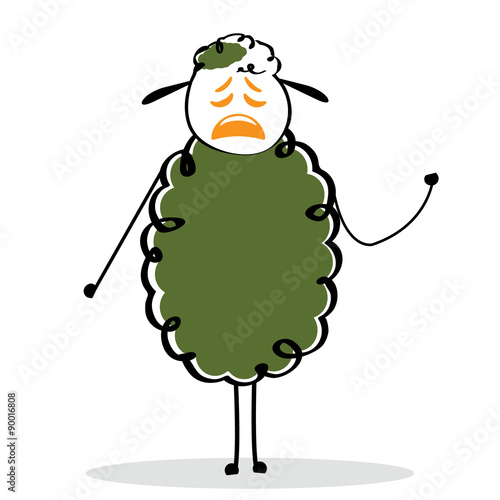 unhappy sheep on the whitre background
