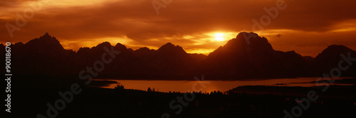 Sunset at Jackson Lake and Grand Tetons  Grand Teton National Park  Wyoming