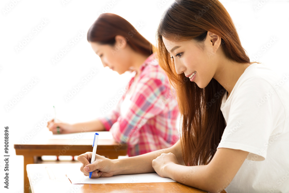 Young  student with others writing notes in the classroom