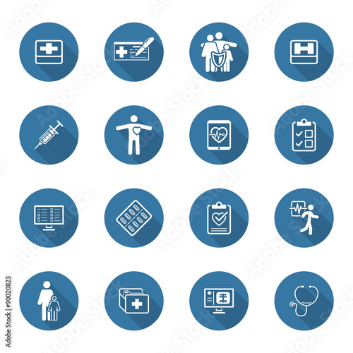 Medical and Health Care Icons Set. Flat Design. Long Shadow.