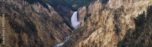 This is the Grand Canyon of Yellowstone. In the center are the Lower Falls and Yellowstone River. It is the view from Artist Point.