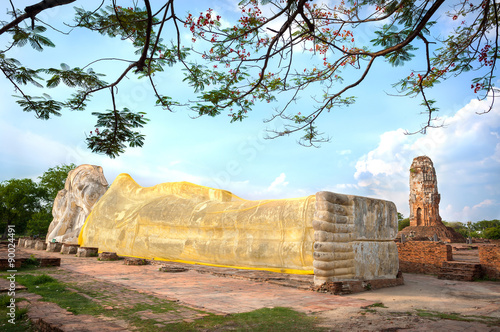 Reclining Buddha statue at Wat Lokayasutharam, Ayutthaya, Thailand