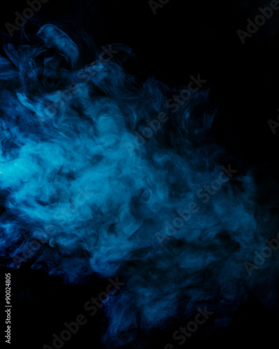 Abstract blue smoke hookah on a black background.