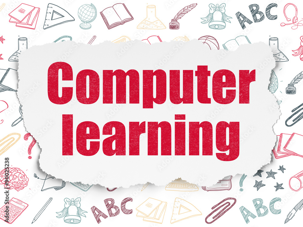 Education concept: Computer Learning on Torn Paper background Education concept: Computer Learning on Torn Paper background