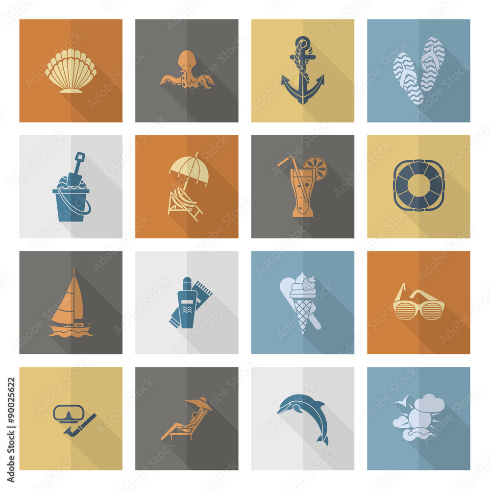 Summer and Beach Simple Flat Icons Summer and Beach Simple Flat Icons