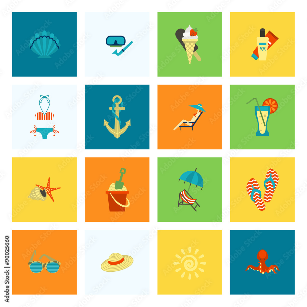 Summer and Beach Simple Flat Icons Summer and Beach Simple Flat Icons