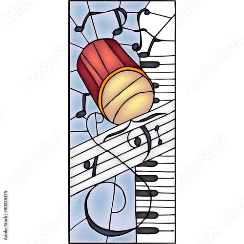 Musical instruments stained glass window, vector