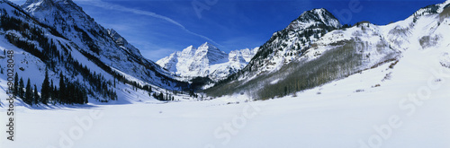 This is Pyramid Peak in the Maroon Bells after a winter snow storm. The altitude is 14,010 feet. #90028048