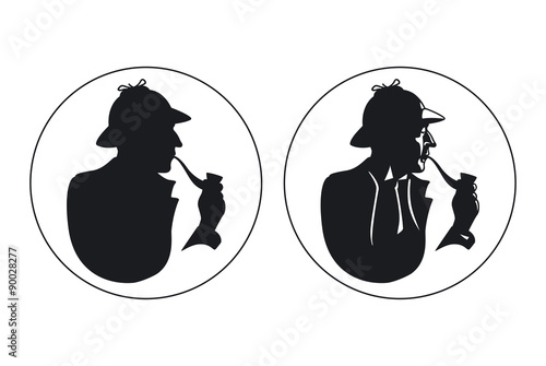 Detective pipe smoker silhouette. Sherlock Holmes