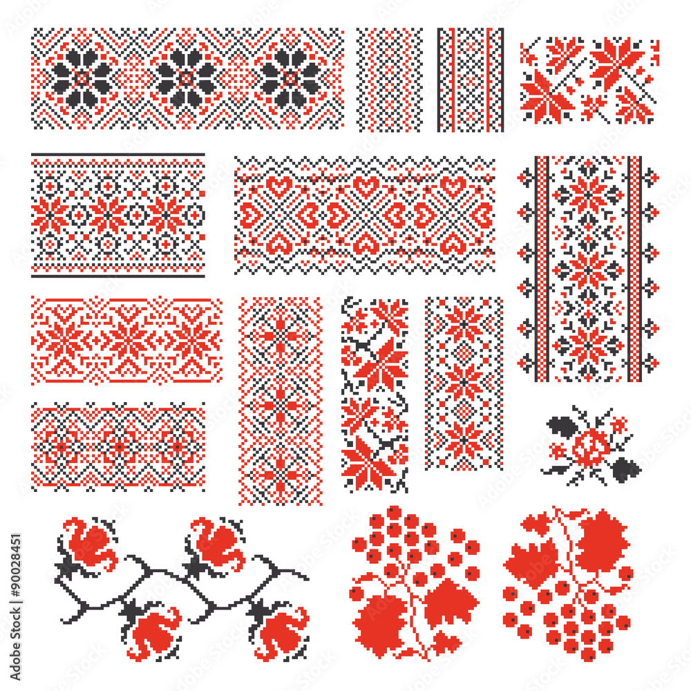 Ukrainian ethnic national seamless patterns vector set