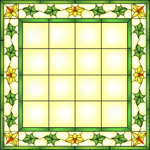 Floral symmetric composition, vector illustrations in stained glass window