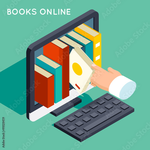 Books online library isometric 3d flat concept
