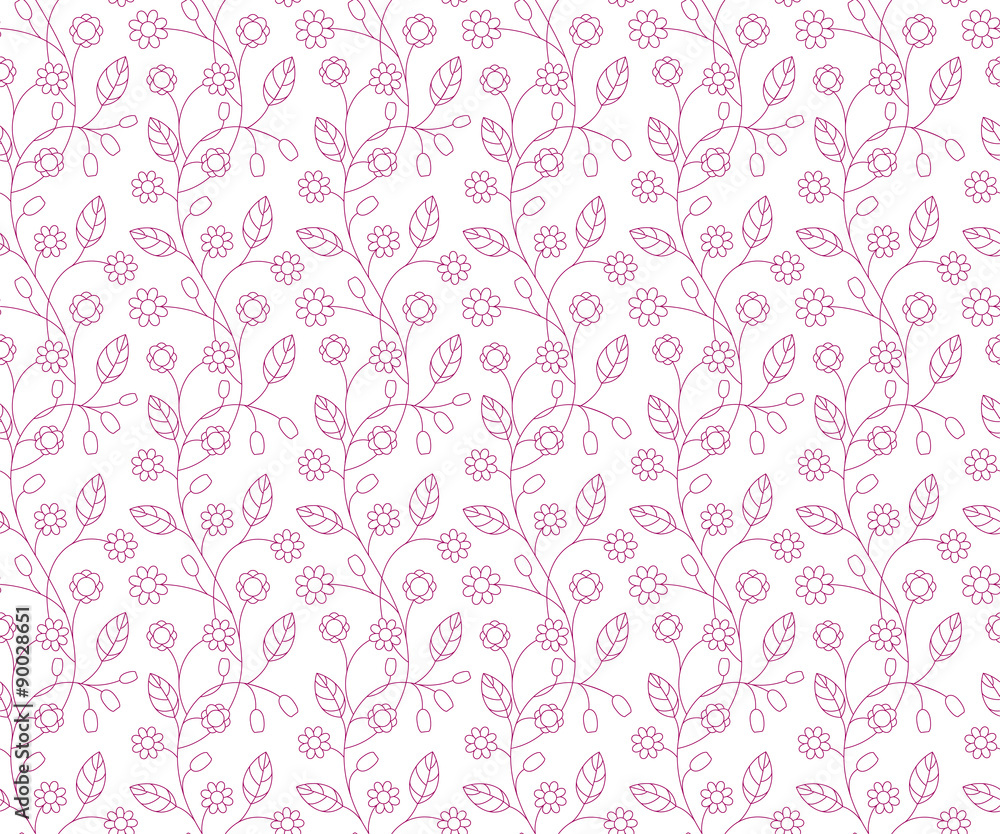 Vector floral pattern in doodle style with flowers and leaves