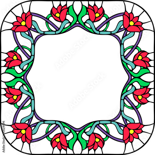 Tulip tiles style frame, turkish traditional floral decor, vector