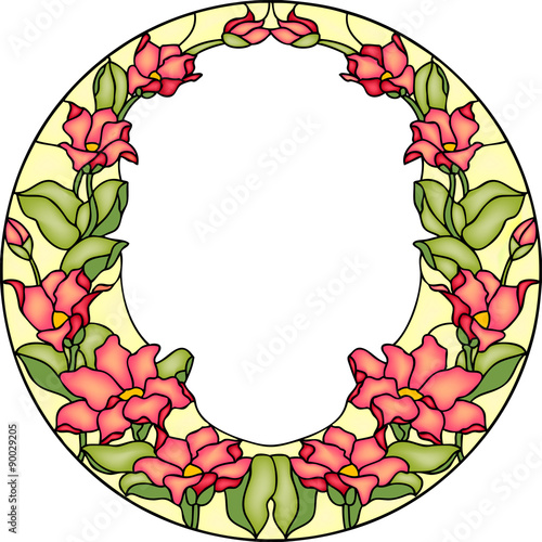 Floral composition with butterfly, stained glass window
