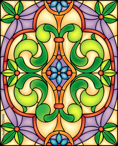Floral composition, frame, stained glass window