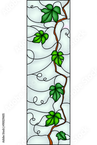 Beautiful grape with leaves, decor idea, vector illustration in stained glass style