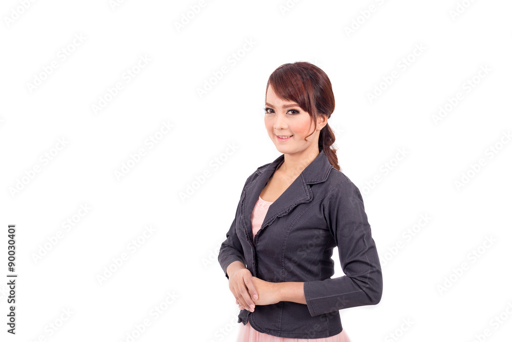 folded hands . business portrait of smiling asia woman. white background isolated. folded hands . business portrait of smiling asia woman. white background isolated.