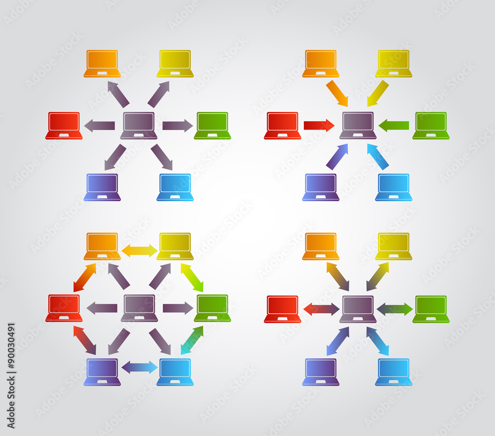 Fototapeta premium Cloud server, device connection, information storing, vector