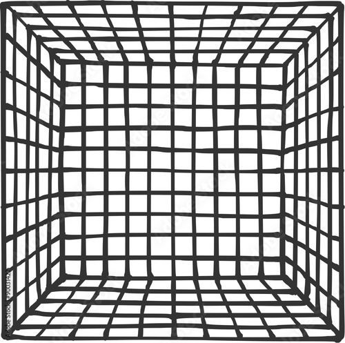 hand drawn square futuristic room with subdivision