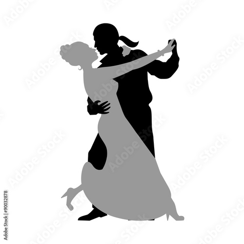 Silhouettes of the pairs dancing ballroom dances. Tango