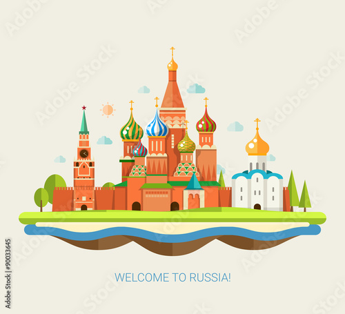 Illustration of flat design travel composition with Russian