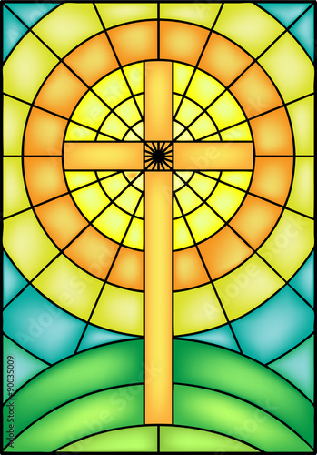 Window cross , vector illustration in stained glass style