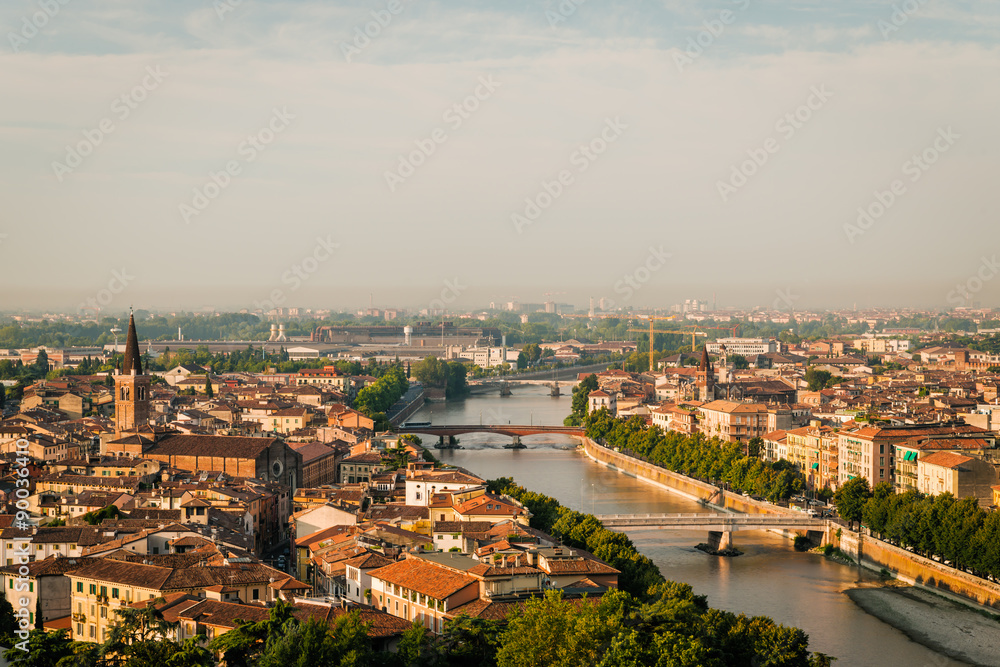 Aerial view of Verona at sunrise. Italy