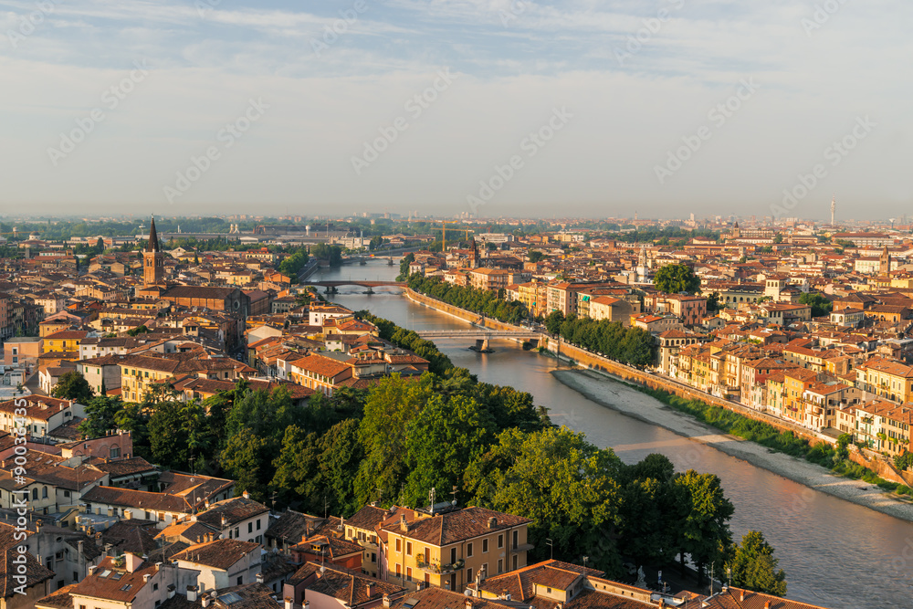 Panoramic view of Verona, Adige river,  Italy.