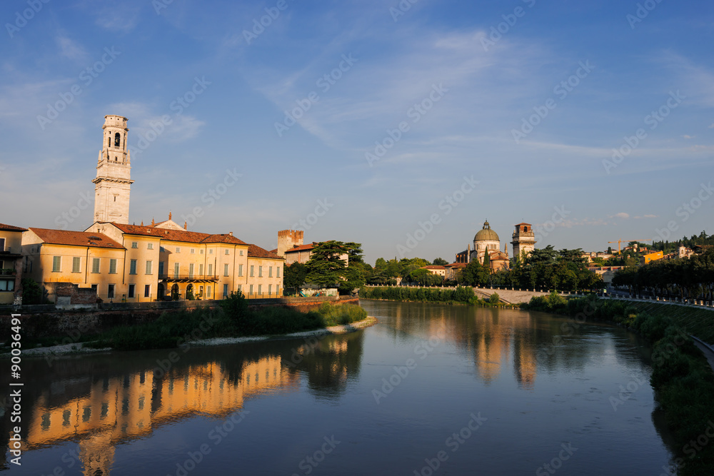 Adige river  and the Dome of Verona, Italy,
