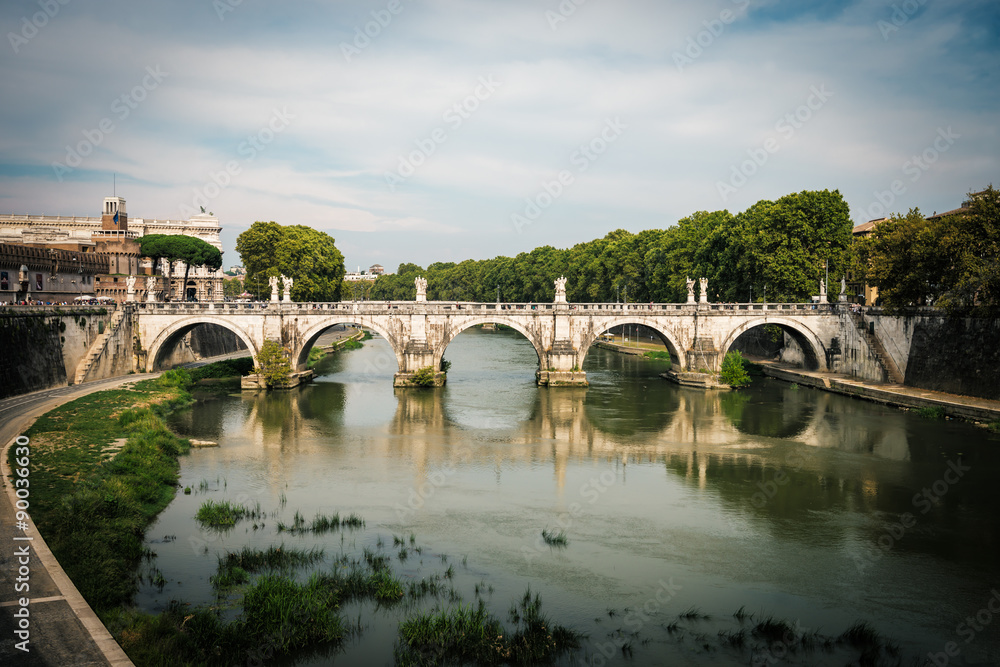 Rome. Beautiful bridge over the river Tiber. Italy