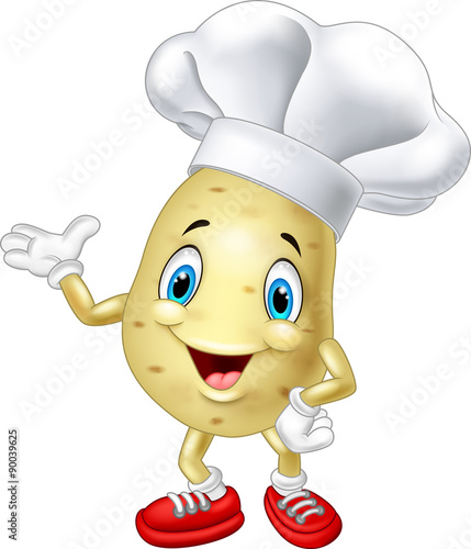Cartoon chef potato waving hand
