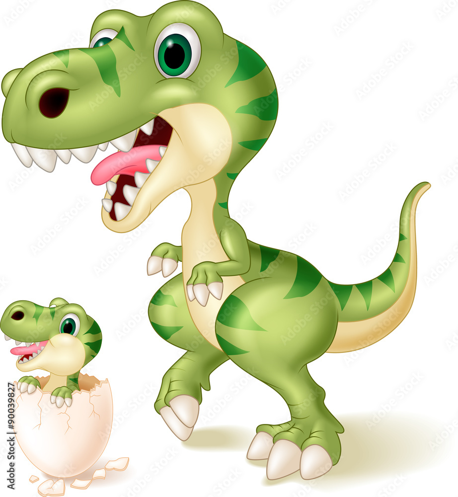Fototapeta premium Mother and baby dinosaur hatching. vector illustration 