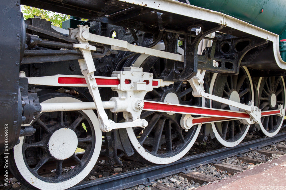 Fototapeta premium wheel of locomotive on railway, vintage, train